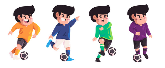 Soccer football action play shoot kick ball character sport athlete cartoon set collection