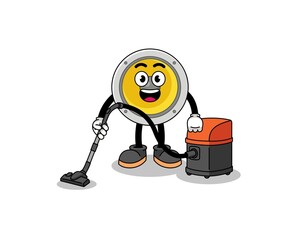Obraz premium Character mascot of speaker holding vacuum cleaner