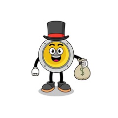 speaker mascot illustration rich man holding a money sack