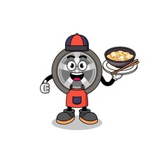 Illustration of car wheel as an asian chef
