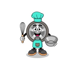 Illustration of car wheel as a bakery chef