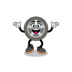 car wheel cartoon searching with happy gesture