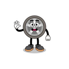 car wheel cartoon illustration doing stop hand