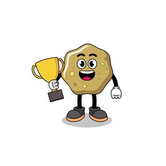 Cartoon mascot of loose stools holding a trophy