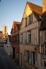 Old streets and houses of Auxerre, medieval city on river Yonne, north of Burgundy, France