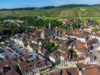North of Burgundy wine making region, view on Chablis village with famous white dry wine made from...