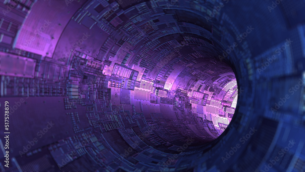 Poster abstract background sci-fi tunnel 3d rendering