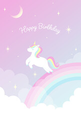 vector background with a rainbow unicorn in cloudy sky for banners, cards, flyers, social media wallpapers, etc. © mar_mite_