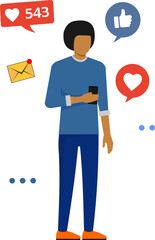 person holding smartphone and icons