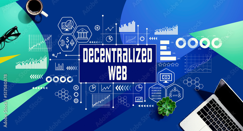Aufkleber decentralized web theme with laptop computer