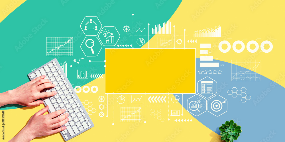Aufkleber marketing concept with person using computer keyboard