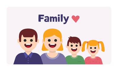 Happy family member banner. Containing father, mother, son and daughter cartoon flat design. Vector illustration.