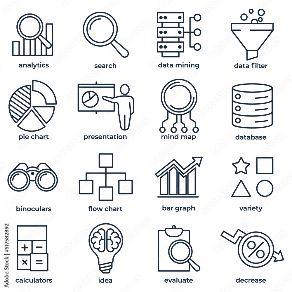 Poster set of data analysis icon logo vector illustration. data analysis pack symbol template for graphic a
