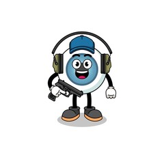 Character mascot of eyeball doing shooting range