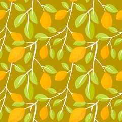 Summer citrus seamless lemon and leaves pattern for clothes print and wrapping paper and notebooks and kids