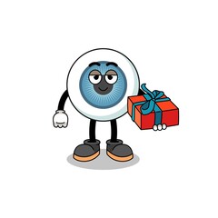 eyeball mascot illustration giving a gift