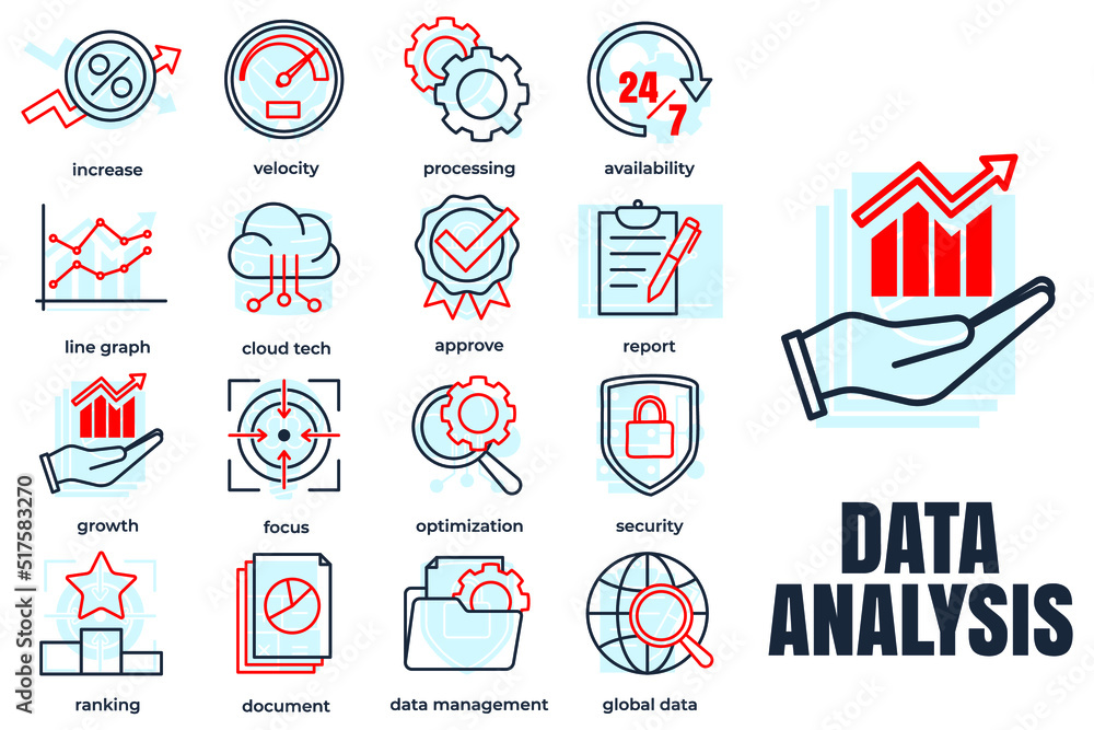 Poster set of data analysis icon logo vector illustration. data analysis pack symbol template for graphic a