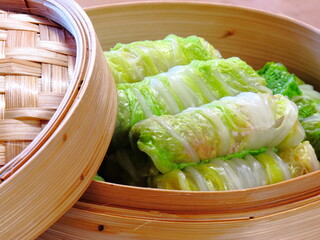 Dim Sum, Cabbage-wrapped pork and steamed, the best for health and people want to diet.