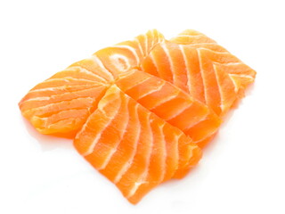 Pieces of fresh salmon slice on white background