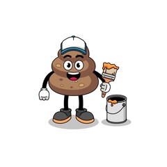 Character mascot of poop as a painter