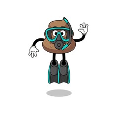 Character cartoon of poop as a diver