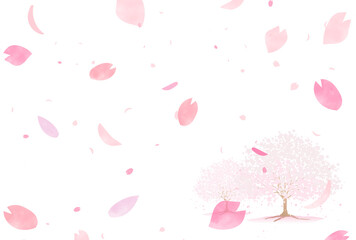 桜の木と桜の花びら大小が描かれた背景　ベクター