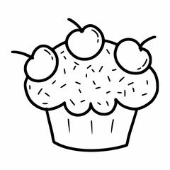 Cupcake with cherries. Vector doodle illustration. Sketch.