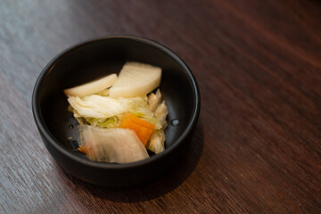 tsukemono, japanese pickled vegetables. Japanese traditional food, Vegetables salt pickled