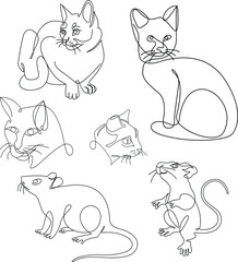 Line art cat and mouse set