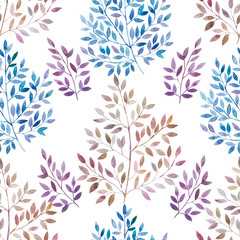 Fototapeta na wymiar Seamless pattern with cute simple detailed branches with leaves.