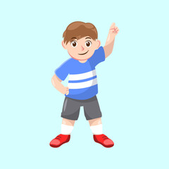 Happy cute kid boy expressing number one with finger