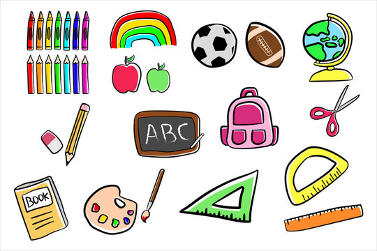 Set of hand drawn back to school elements