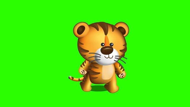 tiger cartoon animation isolated on green screen