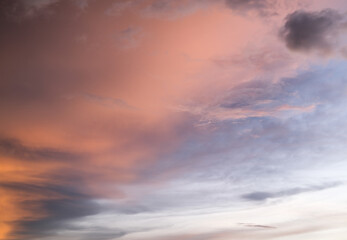 Beautiful cloudy sunset sky. Stunning sunset sky background. Sunset sky wallpaper. Banda Aceh, Indonesia.