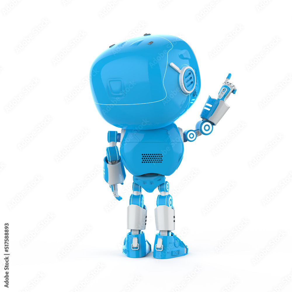 Poster cute and small artificial intelligence assistant robot finger point
