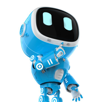 cute and small artificial intelligence assistant robot think or analyze