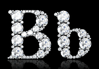 Diamond letters with gemstones isolated on black.3D rendering