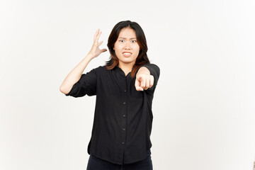 Pointing at camera and angry gesture of Beautiful Asian Woman Isolated On White Background