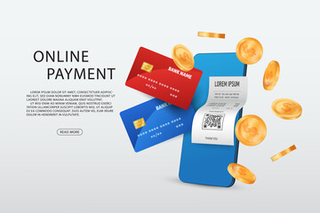 Vector online payment and e billing concept. Online banking app. Payment by credit card.