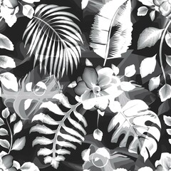 vintage abstract tropical leaves seamless pattern with gray nature plants and foliage elements on grunge background. tropical background. nature wallpaper. fashionable print texture. abstract Floral 