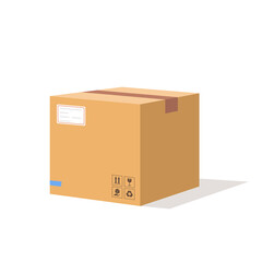 Parcel carton box vector container, package paper box flat cartoon design isolated on white