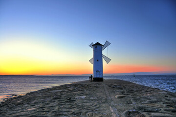 Stawa Mlyny - a beacon in the shape of a windmill in Swinoujscie, West Pomeranian Voivodeship, Poland.