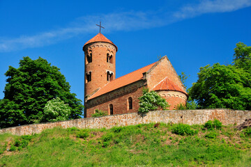 Fototapeta na wymiar Roman Church of Saint Gilles from XII century. Inowlodz, Lodzkie Voivodeship, Poland
