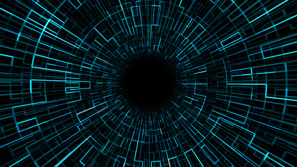 Motion graphics black hole digital particle background.