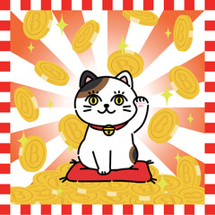 コインザクザクな目力の強い招き猫のイラスト　ビットコイン