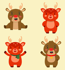 Set of cute Christmas reindeer posters using necklaces. Cartoon character holiday animal. vector illustration