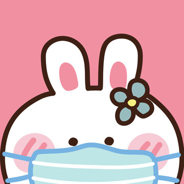 Cute rabbit wearing face mask for protect from coronavirus,covid-19 in cartoon style.Animal drawing.Baby bunny.Graphic design.Vector.Illustration.