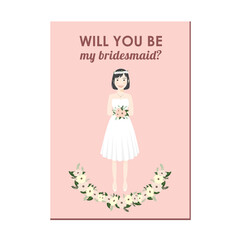 Cute Girl Cartoon Character in White Dresses Bridesmaid Invitation