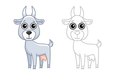 Farm animal for children coloring book. Vector illustration of funny goat in a cartoon style. Trace the dots and color the picture