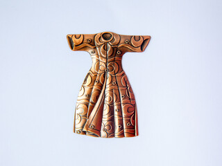 Fridge magnet souvenir in shape of metal traditional turkish dress Ottoman Sultans Kaftan isolated...